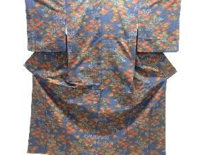 未使用品　花模様織り出し手織り紬着物